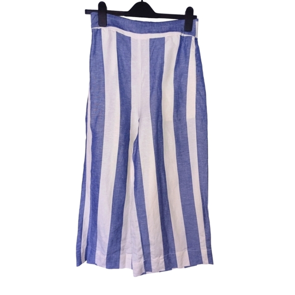 Madewell Pants - MADEWELL Striped Linen Wide Leg Capri Blue Small